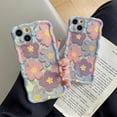 thumbnail image 6 of Case for iPhone 11, Colorful Retro Oil Painting Flower Laser Glossy Design Cute Curly Waves Edge Exquisite Phone Cover Stylish Durable TPU Protective Case for Girls Women - Pink Purple, 6 of 12
