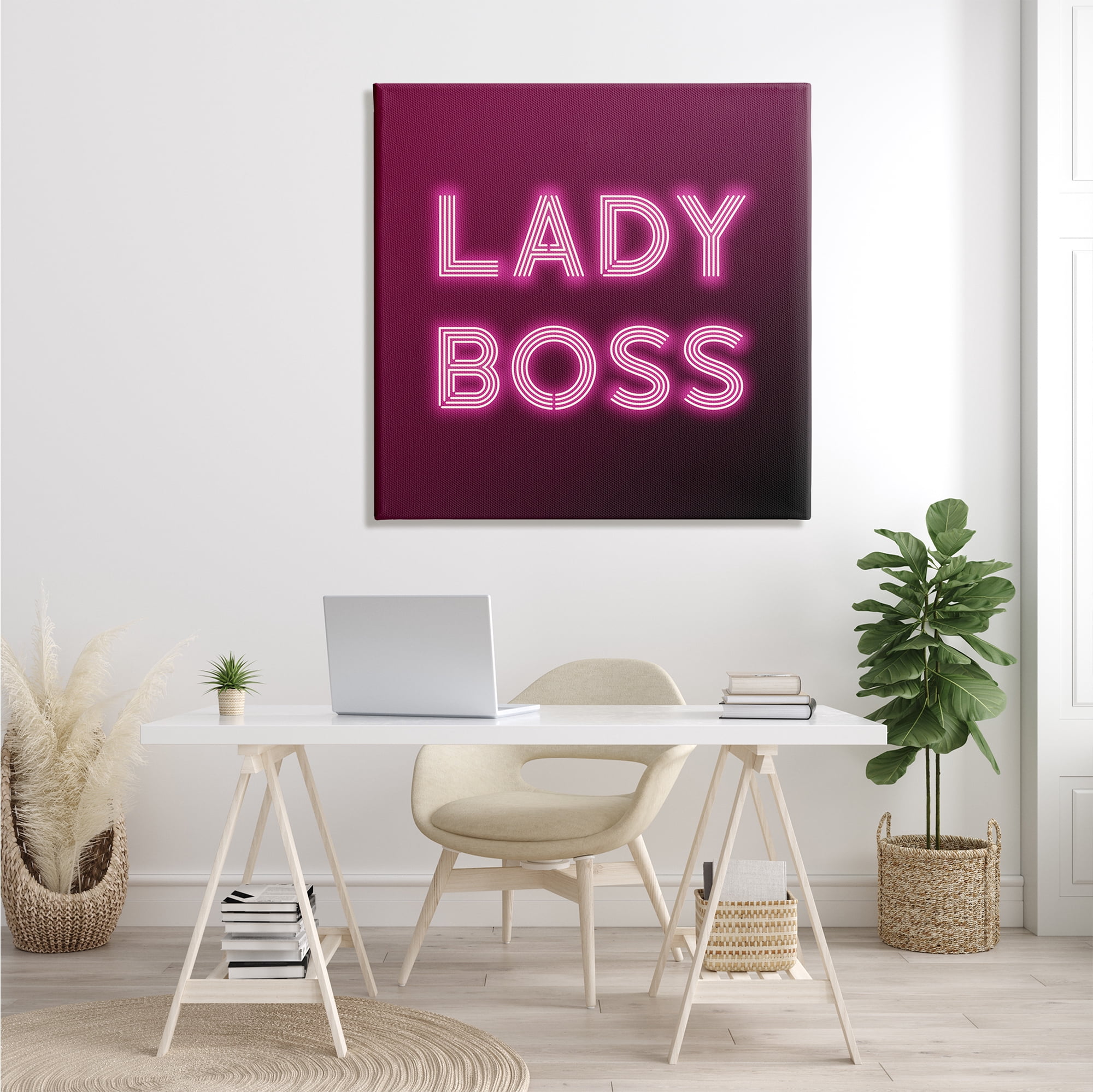 Stupell Industries Neon Lady Boss Fashion Modern Pink Word Design, 36 x 36,Design by Dawn Vietro