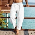 thumbnail image 2 of Men Loose Casual Drawstring Waist Pants, Trousers, Joggers With Pockets Elastic Waist Breathable Lightweight Quick Dry For Beach Hiking Workout Summer Daily Cotton Linen Blend, 2 of 7