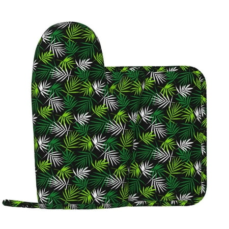 

Oven Mitts and Pot Holders Sets Tropical Leaves1 Non-Slip Silicone Oven Gloves Potholders Cotton Lining Heat Resistant Gloves Hot Pads for Kitchen Cooking Baking