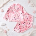 thumbnail image 3 of Enyan Toddler Girl Christmas Clothes Cute Cartoon Print Button Up Shirt Top Pants Set for Loungewear Casualwear, 3 of 5