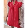 thumbnail image 4 of Women's Short Sleeve Tiered Mini Neck Sun Sundress Dress for Casual Beach Red S, 4 of 7