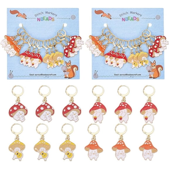 2 Set 24 Pcs Mushroom Elf Stitch Markers Alloy Enamel Crochet Marker Charms Removable Dangle Locking for Knitting Weaving Sewing Accessories Quilting Jewelry Making (HJEW-PH01710-US6)
