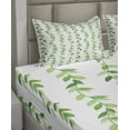 thumbnail image 4 of Ambesonne Leaf Fitted & Top Sheet Set with Shams, Watercolor Swirls Branches, Green White, 4 of 5