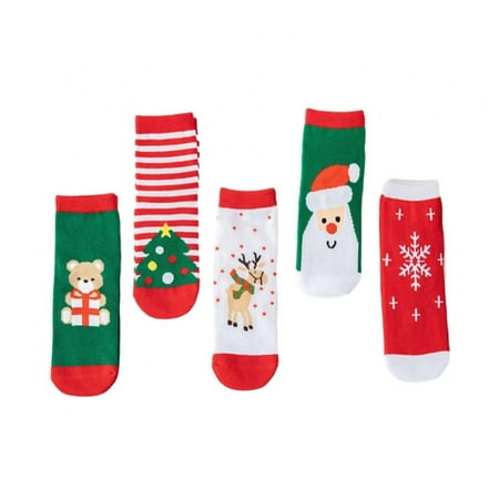 

Baby Boys Girls Christmas Socks 5 Packs Unisex Thermal Cotton Socks Colorful Warm Crew Socks for 0-10 Years Children