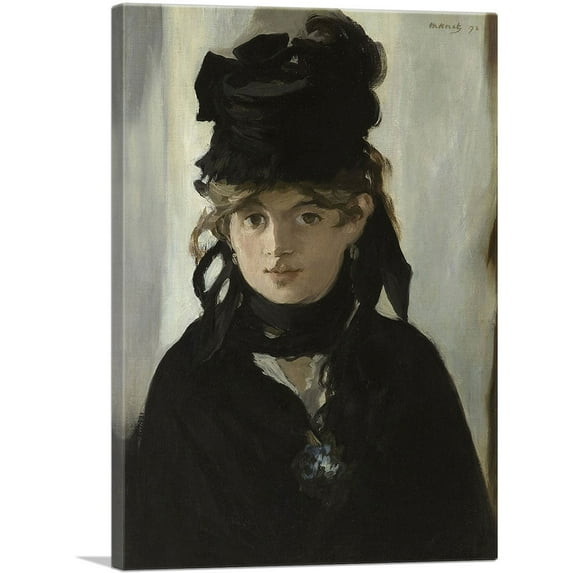 ARTCANVAS Berthe Morisot with a Bouquet of Violets 1872 Canvas Art Print by Edouard Manet - Size: 26" x 18" (1.50" Deep)