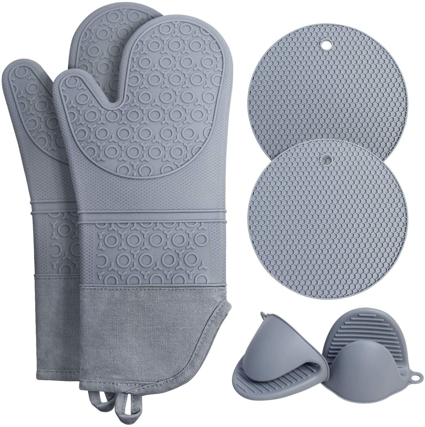 ARCLIBER Oven Mitts 1 Pair of Quilted Cotton Lining Heat Resistant Kitchen Gloves,Flame Oven Mitt Set,Grey