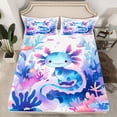 thumbnail image 2 of Feelyou Watercolor Axolotl Kid Bed Sheets, Blue Ocean Coral King Sheets, 4 Pieces, 2 of 7