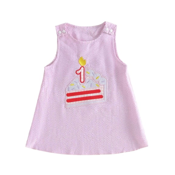 larppty Baby Girl First Birthday Outfit Cake Smash Dress One Year Old Birthday Dresses Tunic Playwear(Pink, 6-12 Months)