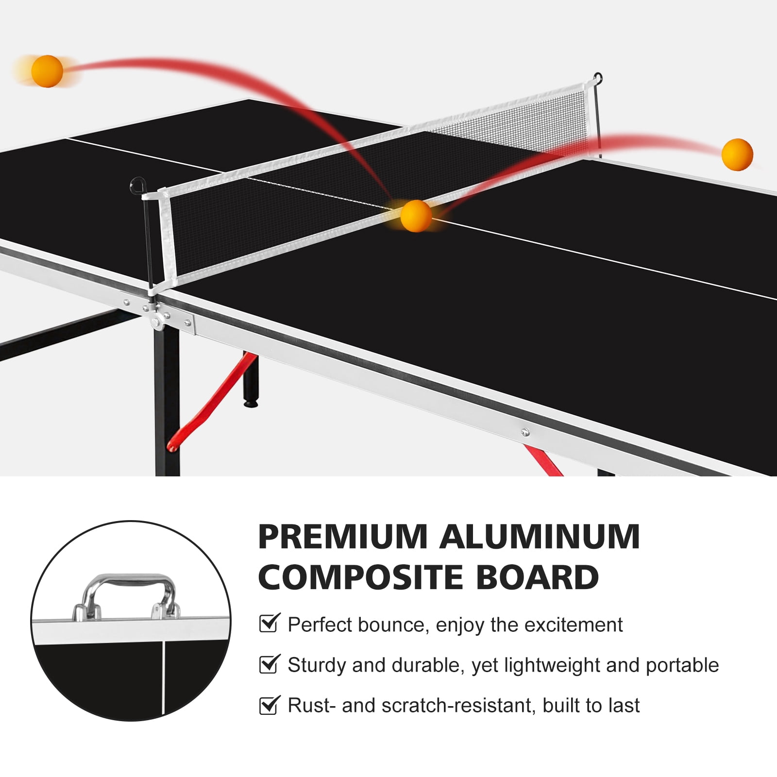 6ft Folding Table Tennis Table, Aluminum Alloy Frame, Foldable Design, Complete Set