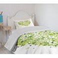 thumbnail image 4 of Ambesonne Green Flower Quilted Bedspread Set 2 Pcs, Valentines Day, Twin Size, Pale Green White Black, 4 of 6