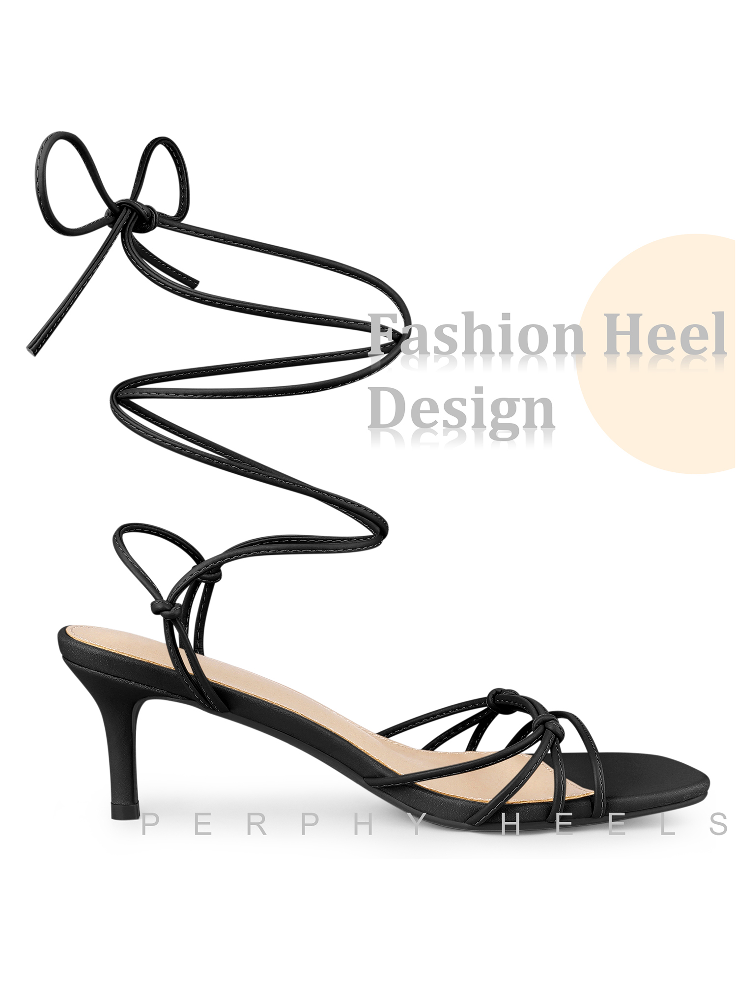 DARING DIVA Women's Knot Lace Strappy Square Toe Kitten Heel Sandals Black 9
