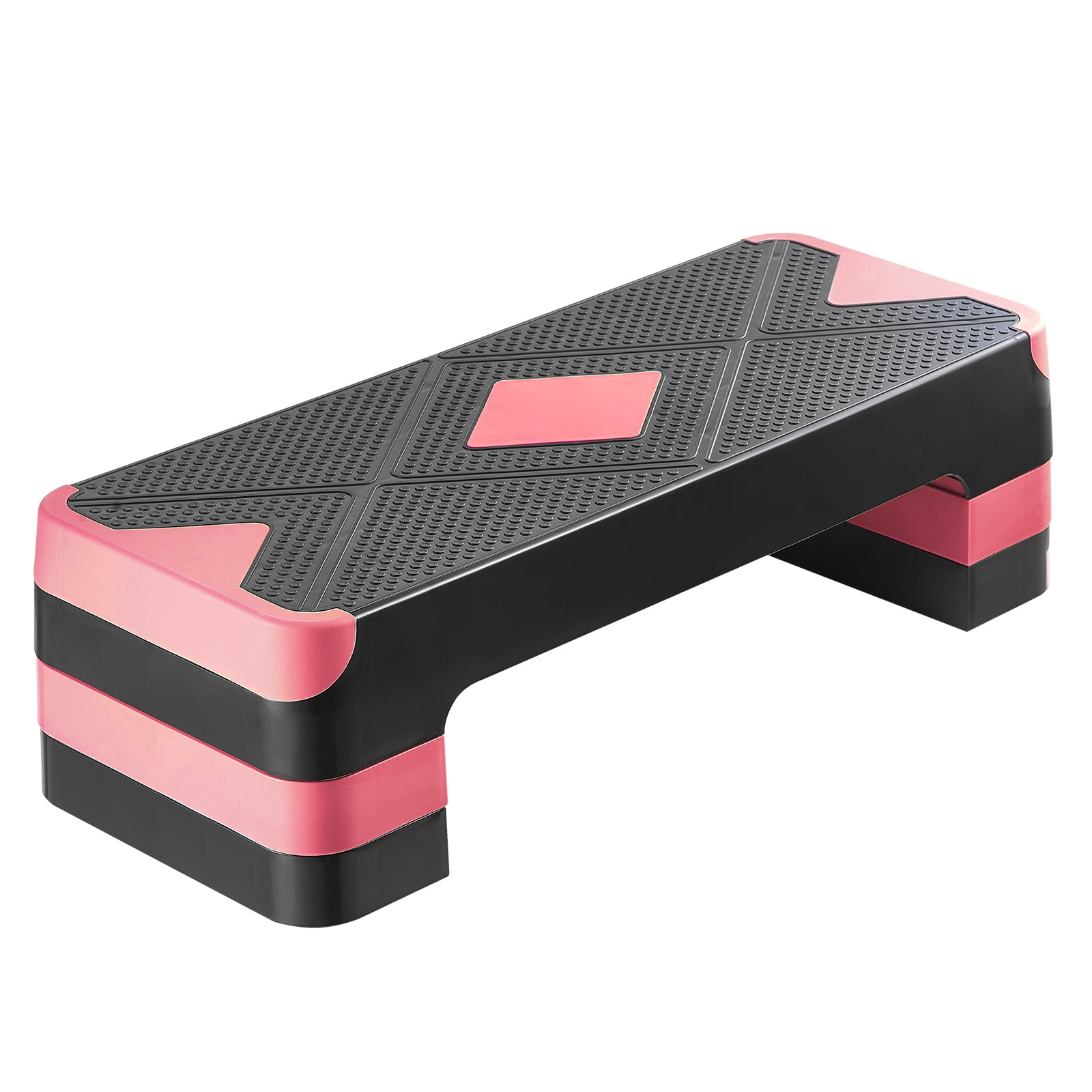 KFFKFF Aerobic Exercise Step Platform, 28-Inch Workout Stepper with Adjustable Height, Fitness Training Deck with 4 Risers, Non-Slip Surface for Home Gym Cardio and Strength, Red