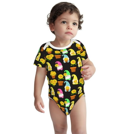 

Kdxio Gnomes With Sunflowers Pattern Unisex Baby Cotton Short Sleeve Bodysuits-3 Months