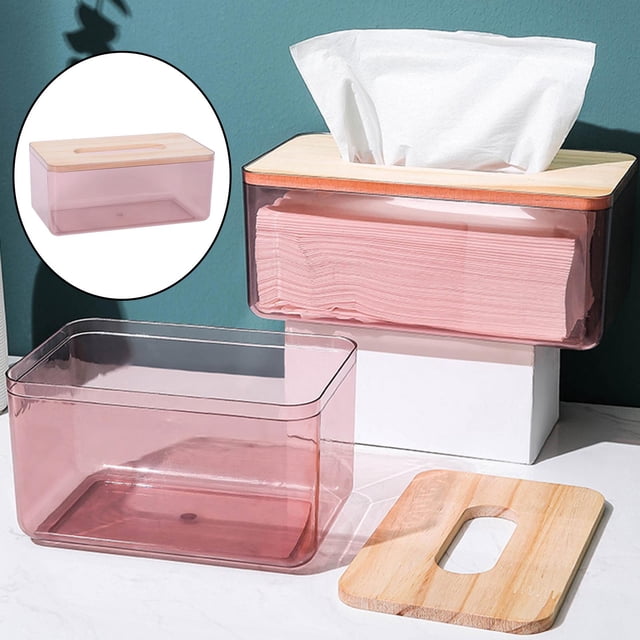 Caja de pañuelos perfecl rectangular Soporte de cubierta de bambú y madera Rojo L