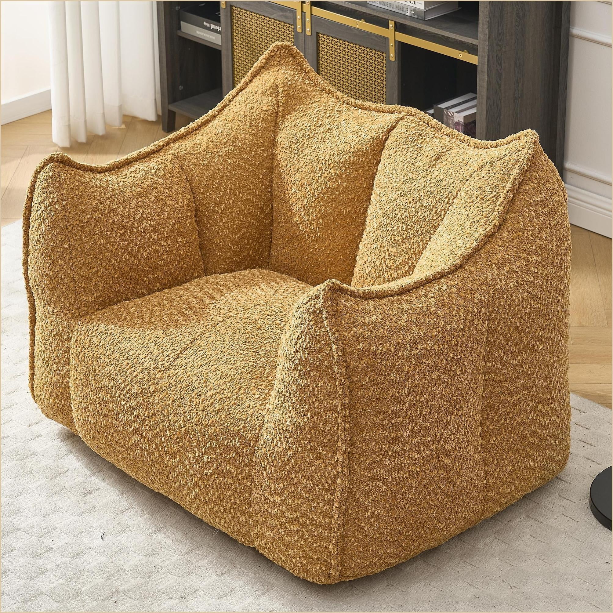 Adult Chenille Bean Bag Chair – Lazy Sofa for Gaming, Reading & TV | Chenille | Yellow