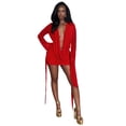 thumbnail image 2 of Women Mesh Deep V Draped Bodycon Mini Dress Flare Sleeve Party Clubwear Outfit, 2 of 7