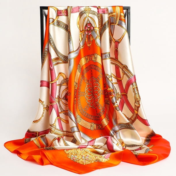 Bufanda de seda versátil para mujer, chal grande con estampado Floral, estolas cuadradas, bandana de marca de lujo, silenciador, 90x90cm qiuyongming unisex