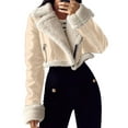 thumbnail image 2 of Female Leather Jacket Faux Fur Moto Jacket Winter Trench Coat Cropped Shearling Jacket Beige M, 2 of 10
