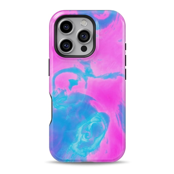 DesignSkinz Scratch-Resistant Hard Slim Case Compatible with iPhone 16 (Compatible with MagSafe) - Abstract Iridescent Vivid Pink Swirl