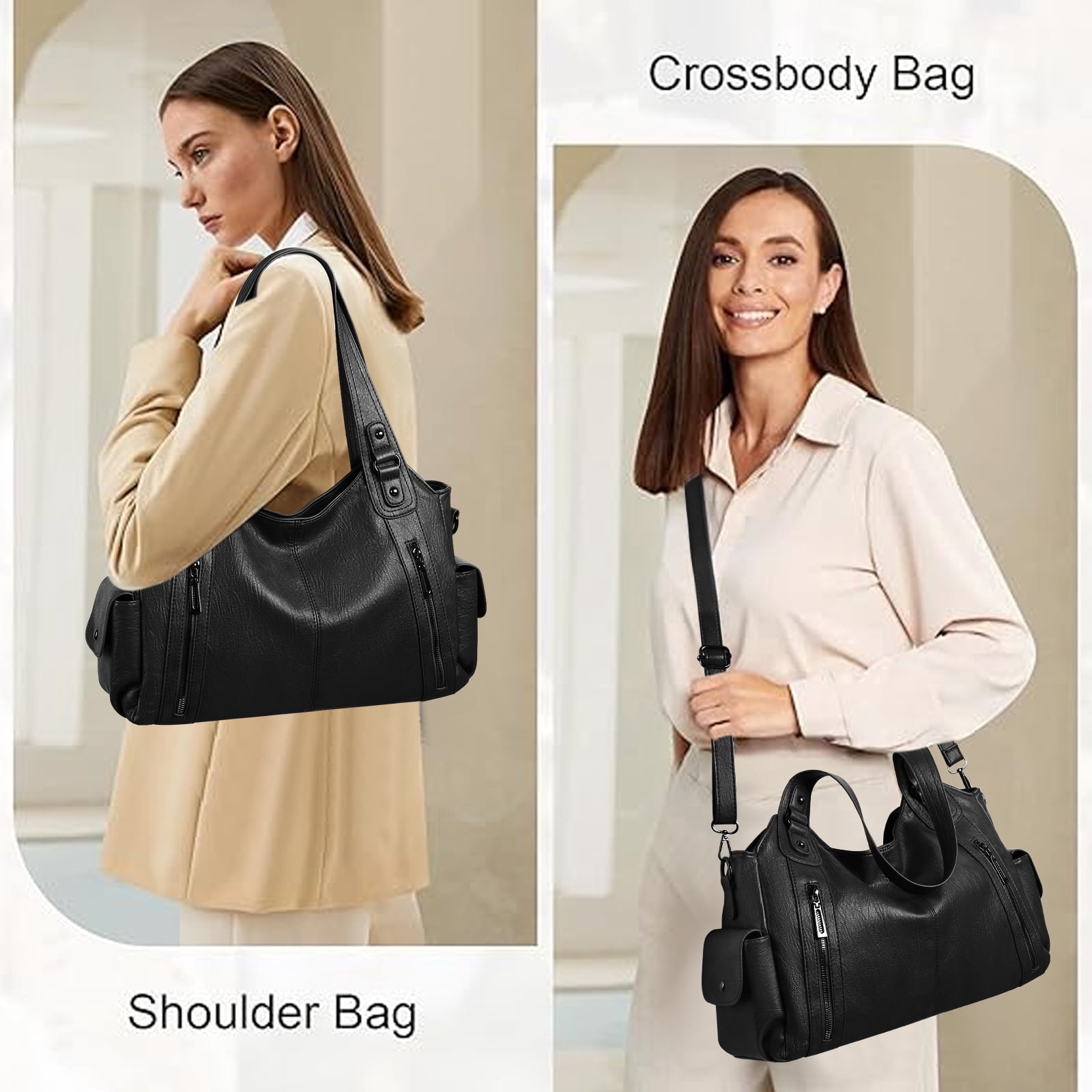 KALUNMA Handbags for Women Large Hobo Shoulder Bags Soft PU Leather Multi-Pocket Tote Bag