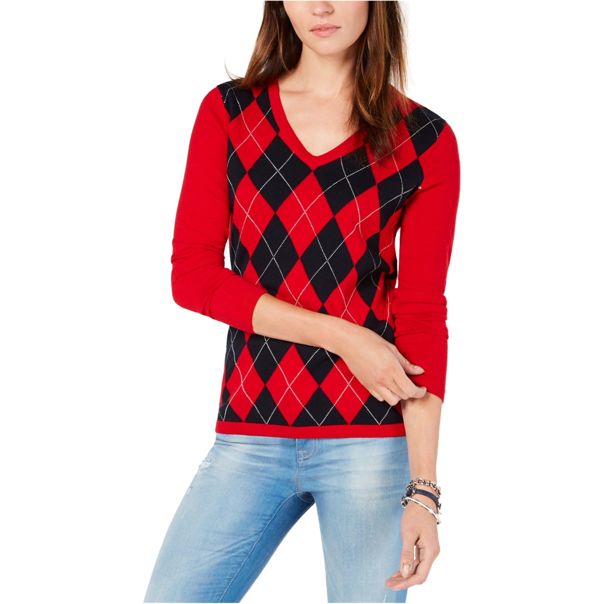 tommy hilfiger red and black sweater