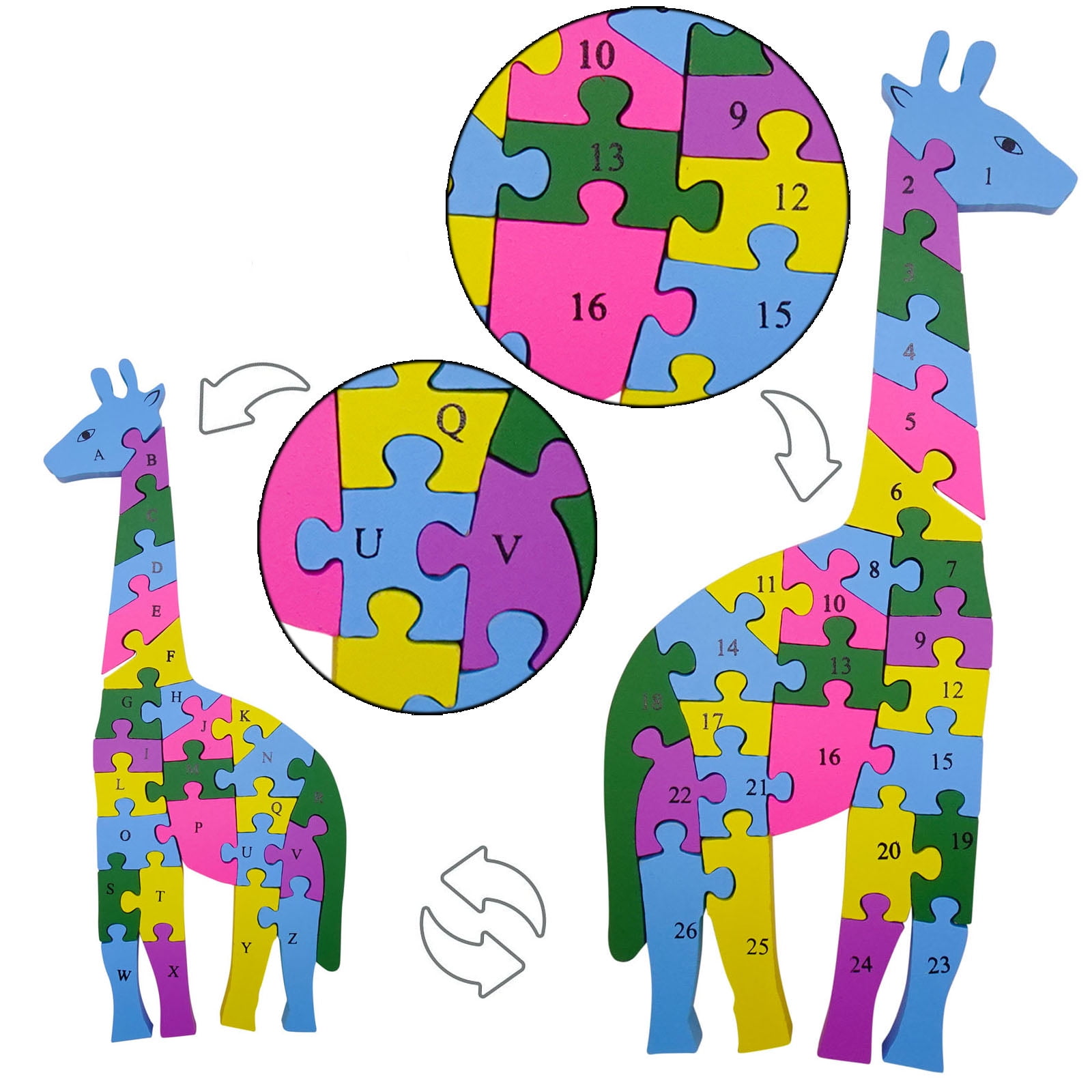 Large Wooden Giraffe ABC Alphabet Animal Jigsaw Learning Toddler Toy Gift Jian 