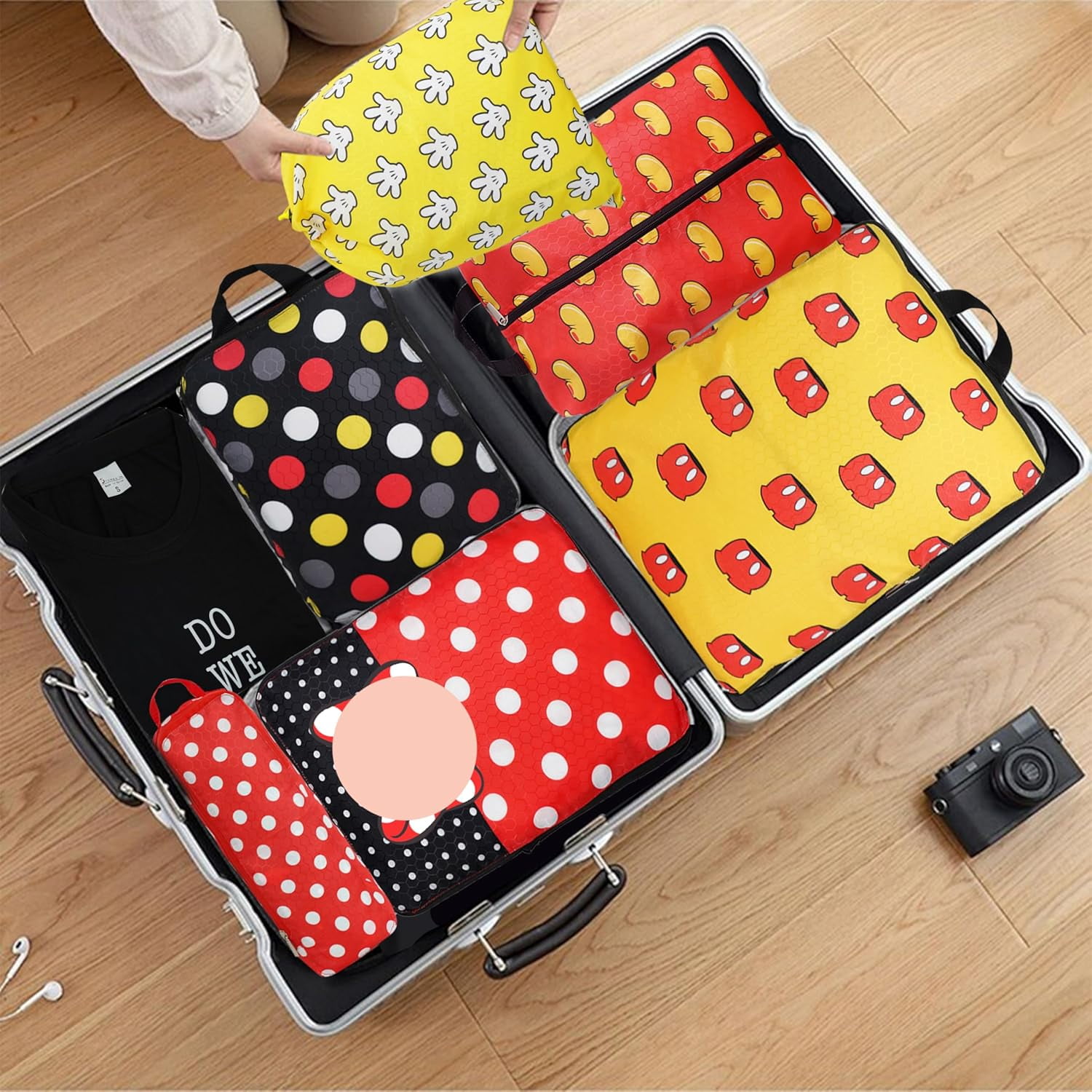 Compression Packing Cubes for Suitcases, 6 Set Travel Luggage Organizer Bags Lightweight Waterproof Smell Proof Red Dots Packing Cubes as Travel Accessories for Women