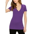 thumbnail image 3 of Made by Johnny Women's Basic Fitted Soft Short Sleeve Deep V-Neck T-Shirt M PURPLE, 3 of 6