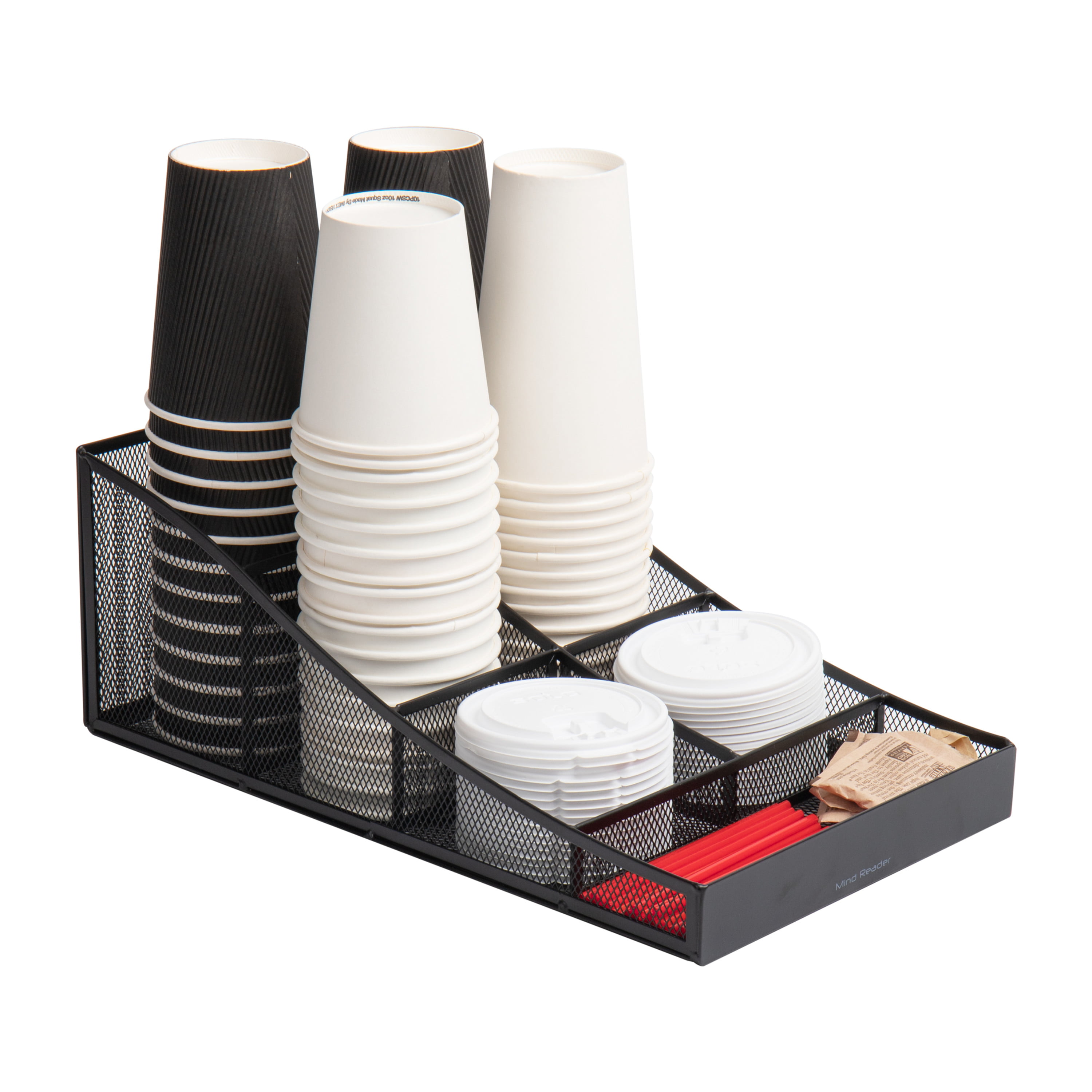 Mind Reader Flume 6 Compartment Upright Coffee Condiment and Cups Organizer Black