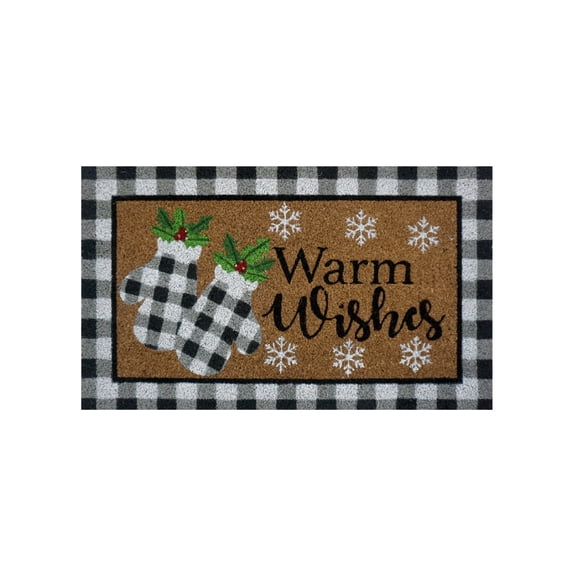 Briarwood Lane Winter Coir Doormat 30x18 Checkered Mittens For Winter Coir Doormat