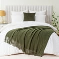 thumbnail image 3 of Army Green Throw Blanket for Couch,Green Boho Blanket,Spring Knit Throws for Bed,50"x60", 3 of 8