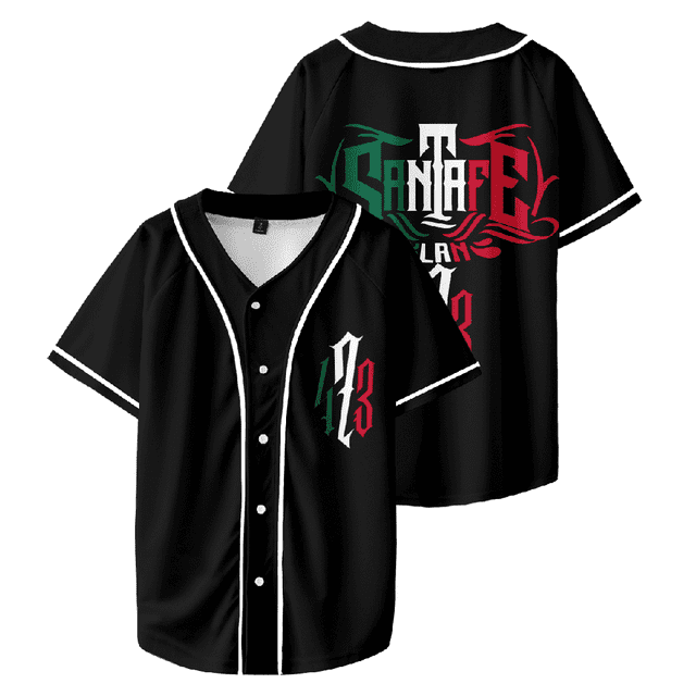 Santa Fe Klan Merch 473 Maillot de Baseball pour Femmes et Hommes, Col en V, Manches Courtes, Noir, 2TG, Style 2