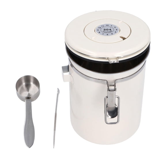 BIMZUC 304 Stainless Steel Airtight Coffee & Dry Food Canister 1.8L with Vent Valve, Spoon & Coffee Art Pen