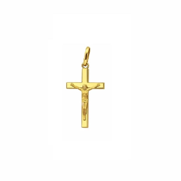 18k Solid Yellow Gold Tiny Polished Crucifix Pendant