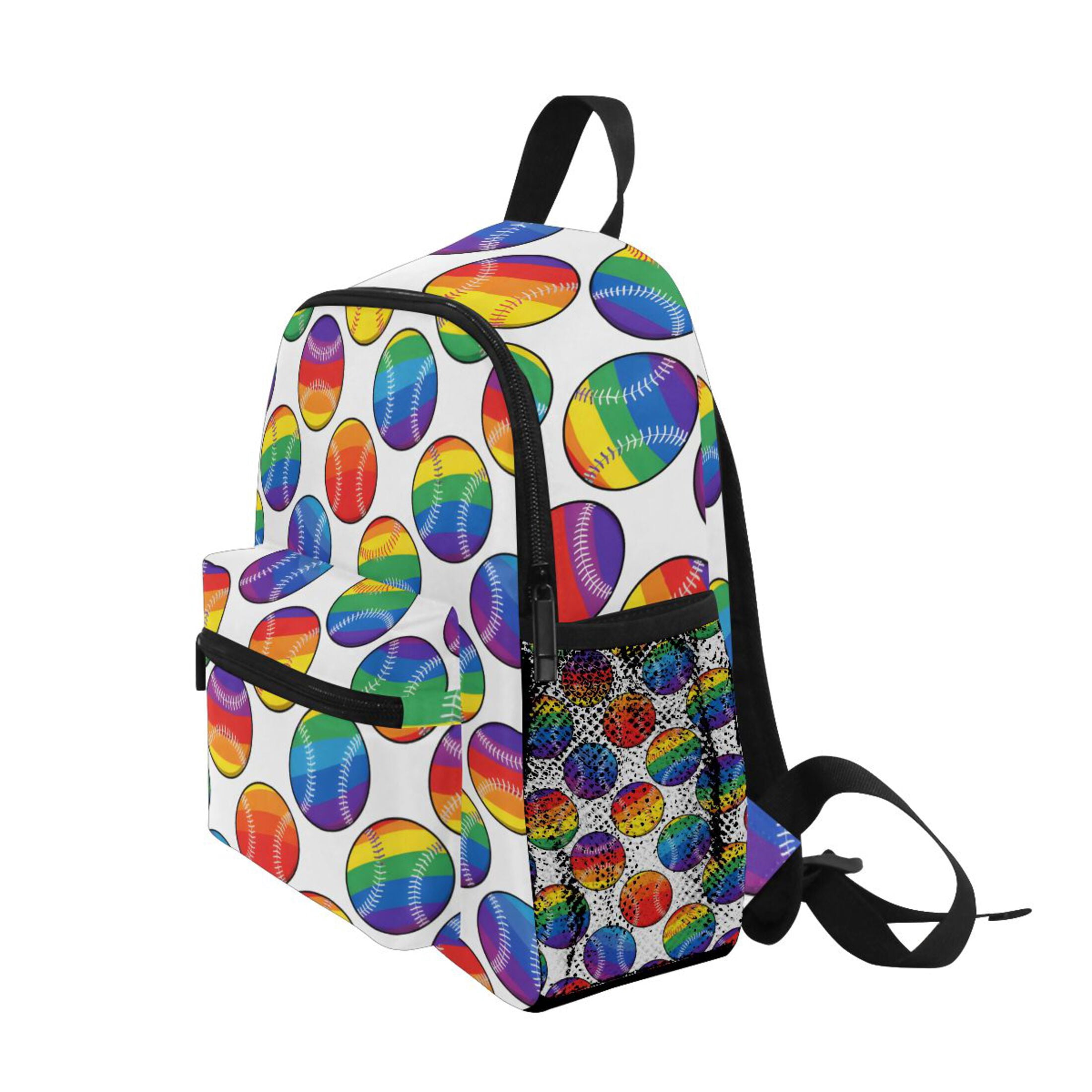 Rainbow Baseball White Background Pattern Mini Backpack Cute Small Backpack with Chest Strap and Whistle Ages 3-8