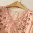 thumbnail image 3 of 2025 Women's Floral Embroidery Linen Shirts 3/4 Sleeve V Neck Babydoll Tops Summer Vintage Causal Blouses Tees, 3 of 6