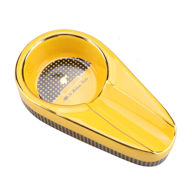 Mini cenicero portátil de cerámica para cigarrillos (amarillo)