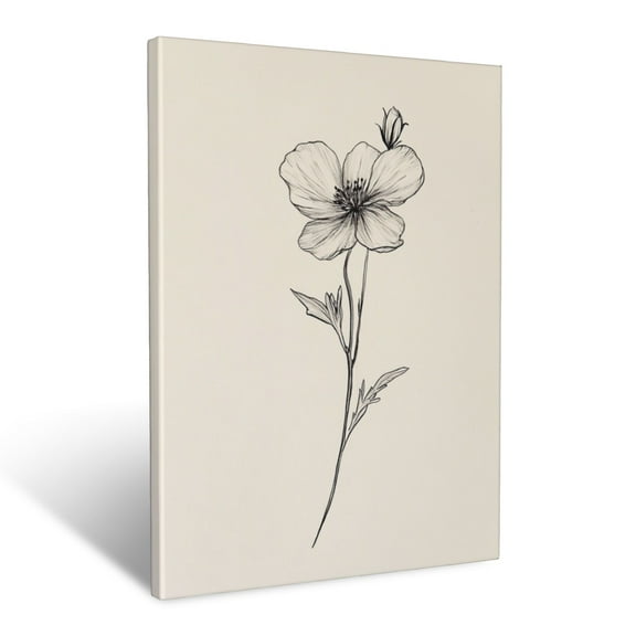 CozyNet Artistic Minimalist Sketch Of A Single Wildflower In Elegant Black Ink Wall Art Prints With Frame Canvas Perfect for Living Room & Bedroom, Ready to Hang, Wall Decor 12"x16"in