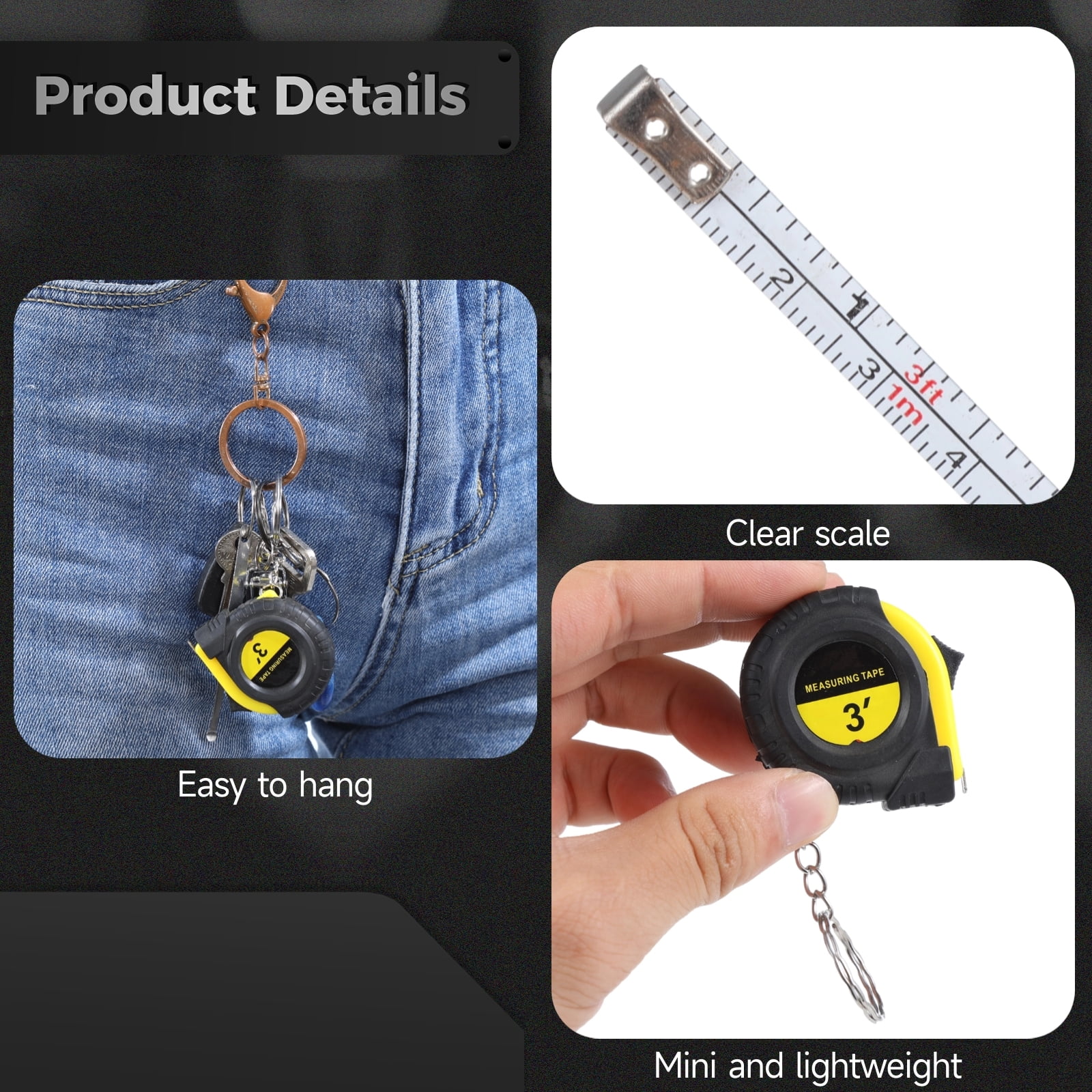 50 PCS Small Tape Measure Keychains, 3 Ft Measuring Range Mini Retractable Measuring Tape Key Chains, Pocket Portable Measurement Tape Bulk for Favors Birthday Gift Daily