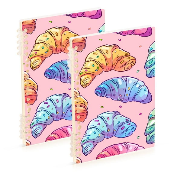 Cute Croissants Ring Binder Notebook Journey Note Diary College Ruled Spiral Notebook Study Loose Leaf Paper A5 60 Pages