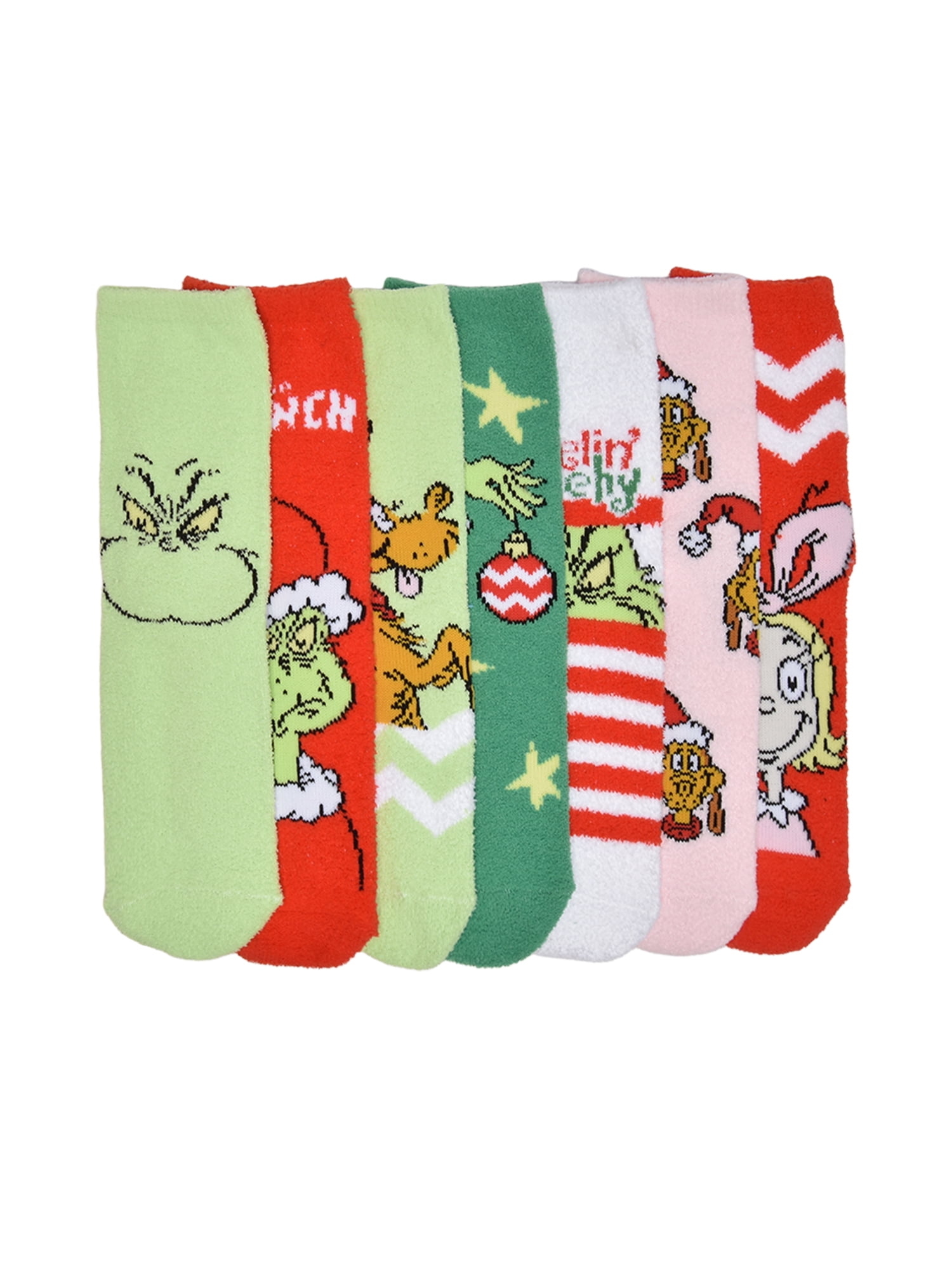 Dr Seuss Grinch Womens 7-Pack Box Set Low Cut Cozy Socks, Shoe Size 4-10