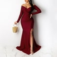thumbnail image 2 of Horkkom Women Prom Dress Off Shoulder Evening Gowns Elegant V Neck Maxi Dresses Long Sleeve Wrap formal Dresses High Split Wedding Guest Dress, 2 of 7