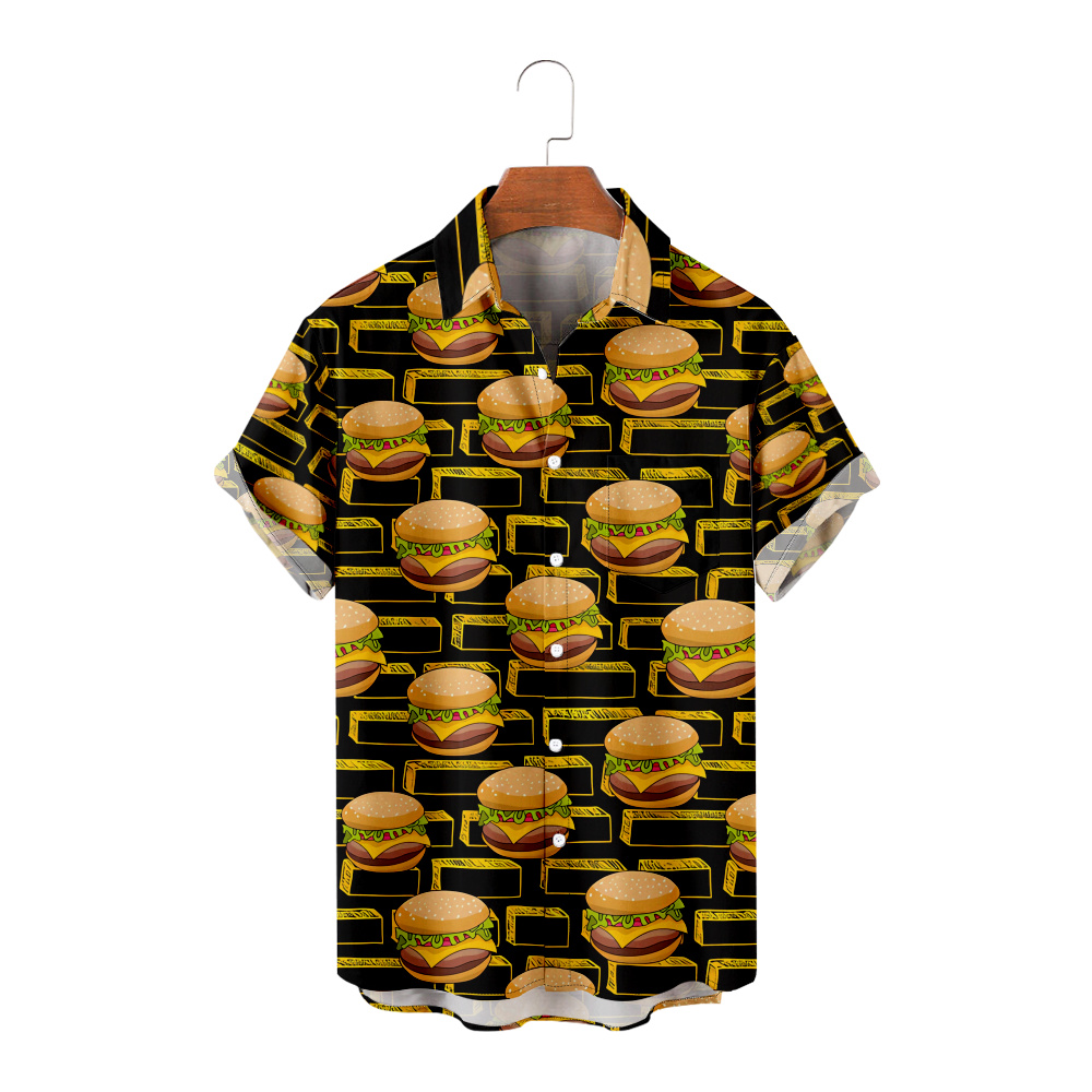 WINECO Mens Beach Shirts Summer Shirt Men Casual Short Sleeve Men's Shirts  Hawaii Casual Contrast Print Beach (Color : Orange, Size : XL code) (Red XL