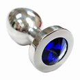 thumbnail image 1 of Rouge Smooth Stainless Steel Anal Plug, Medium, Blue Jewel, 1 of 5