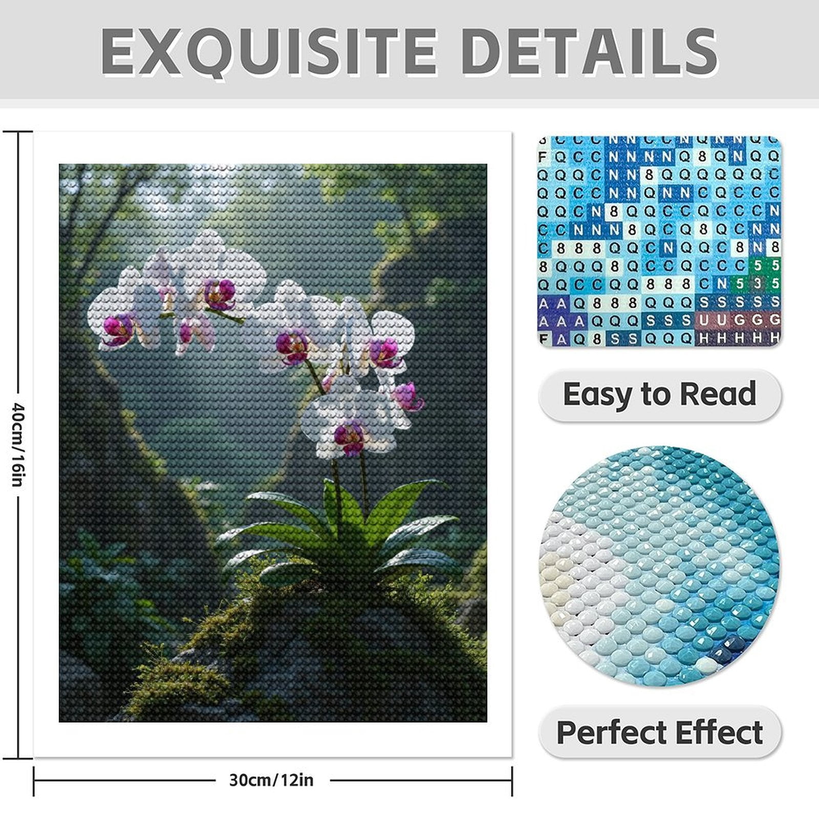 Diamond Art Kit for Adults, Calm Serenity Orchids Mossy Rock Diamond Painting for Adults Beginners, 5D DIY Diamond Art Painting Kits, Colorful Diamond Painting Craft for Home Decor 12x16
