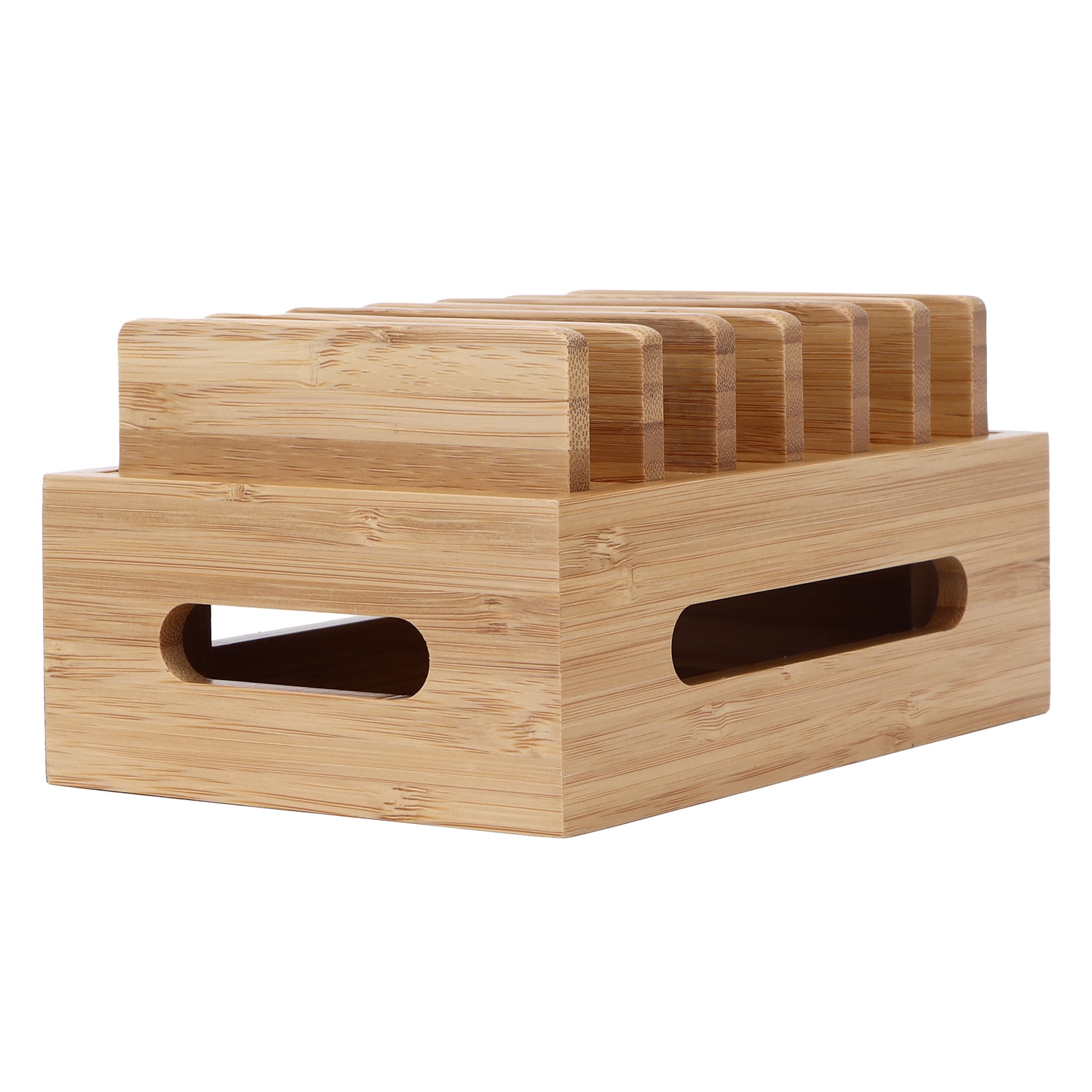 BIMZUC Bamboo Wood Cell Phone Dock Portable Tablet Computer Organizer Storage Box For Home Office Desk Accessory Storage Bracket Holder Natural Wood Finish