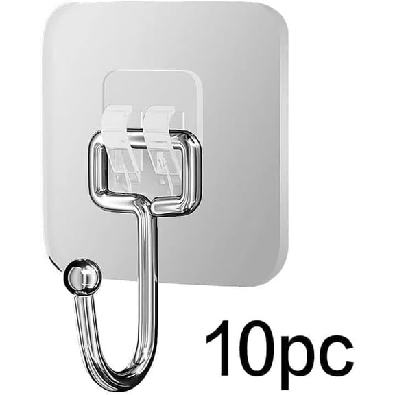 Large Adhesive Hooks for Hanging Heavy Duty Wall Hooks 22 lbs Self Adhesive Towel Hook Waterproof Transparent