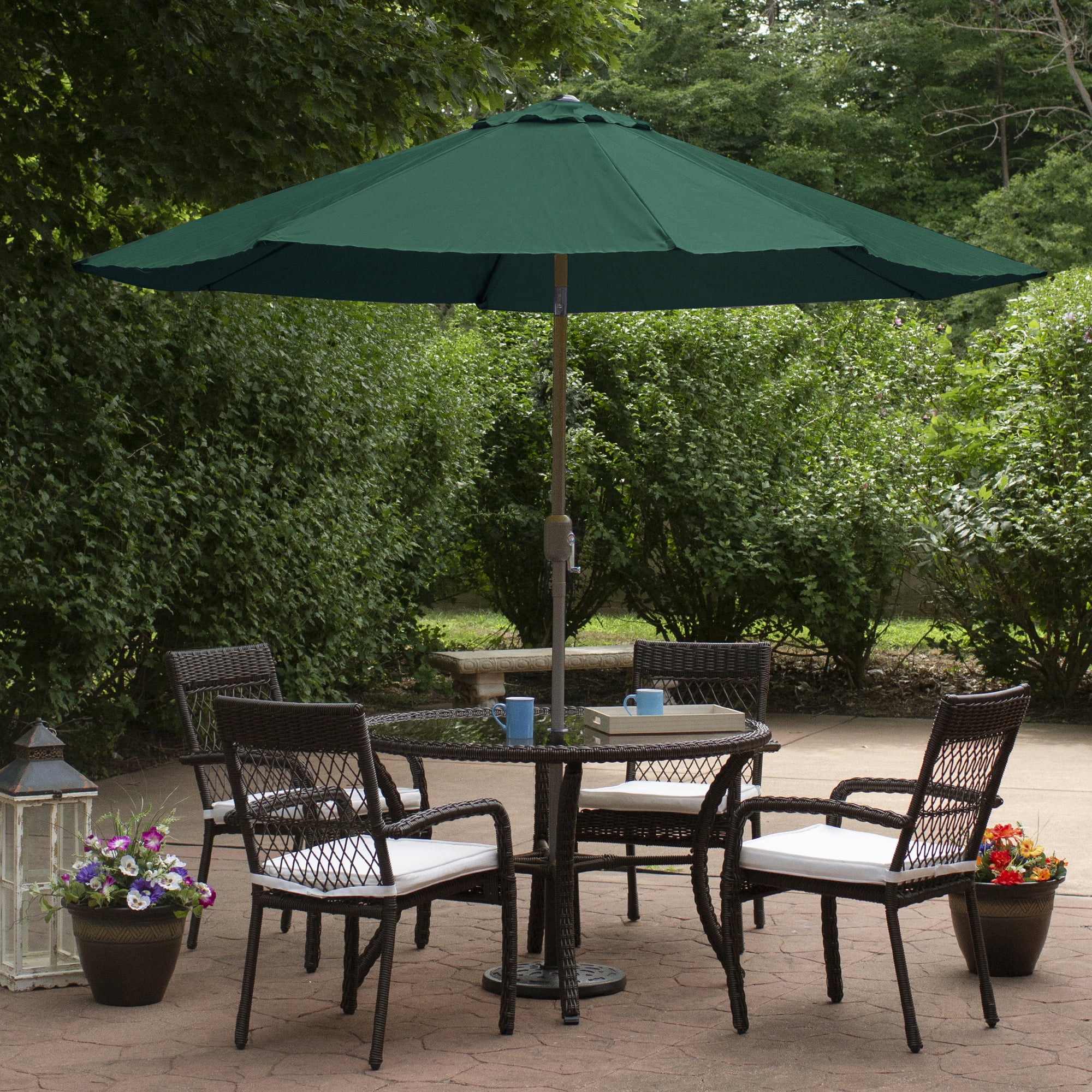Northlight 9ft Outdoor Patio Market Umbrella with Hand Crank and Tilt, Hunter Green