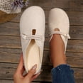 thumbnail image 4 of Avrnliq Womens Mary Jane Mules, Beige Suede-Look Slip On Flats with Knot Strap, Round Toe Comfort Casual Shoes for Daily Office Travel, US Sizes,Size 39, 4 of 9